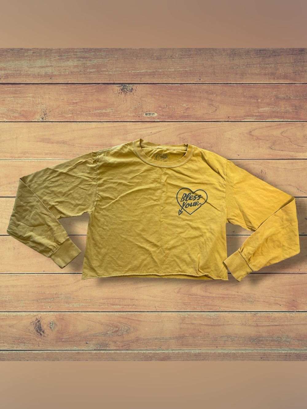 Bless Your Heart Southern Saying Mustard Yellow Cropped Long Sleeve T-Shirt